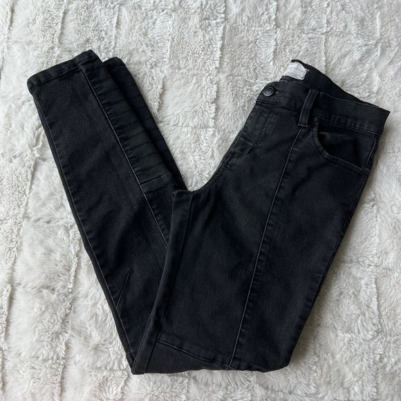 Free People Denim - Free People Washed Black Moto Skinny Jeans 27